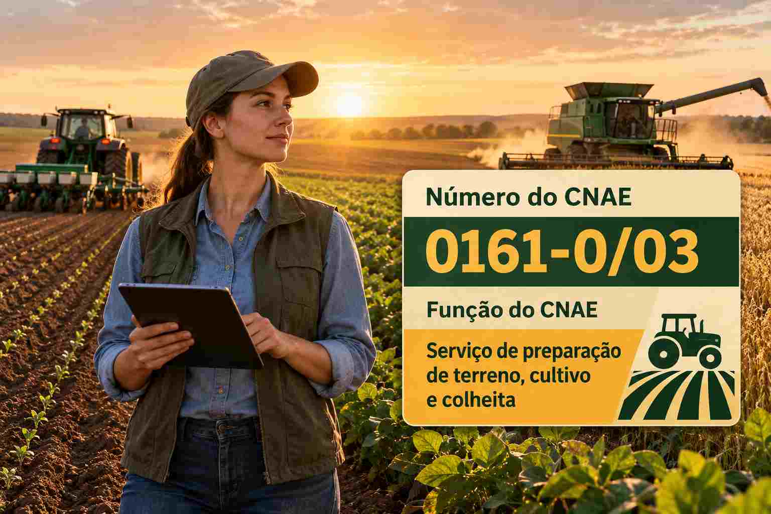 Colheitadeira trabalhando em lavoura de soja, ilustrando o CNAE 0161-0/03